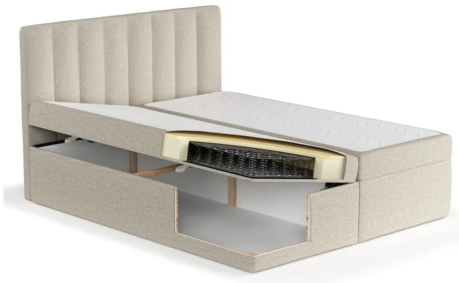 Beżowe łóżko boxspring ze schowkiem 140x200 cm Novento – Maison de Rêve