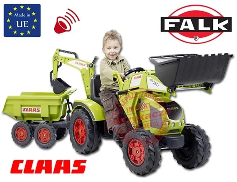 Falk ogromny traktor claas axos z przyczepą, łyżką i spychaczem