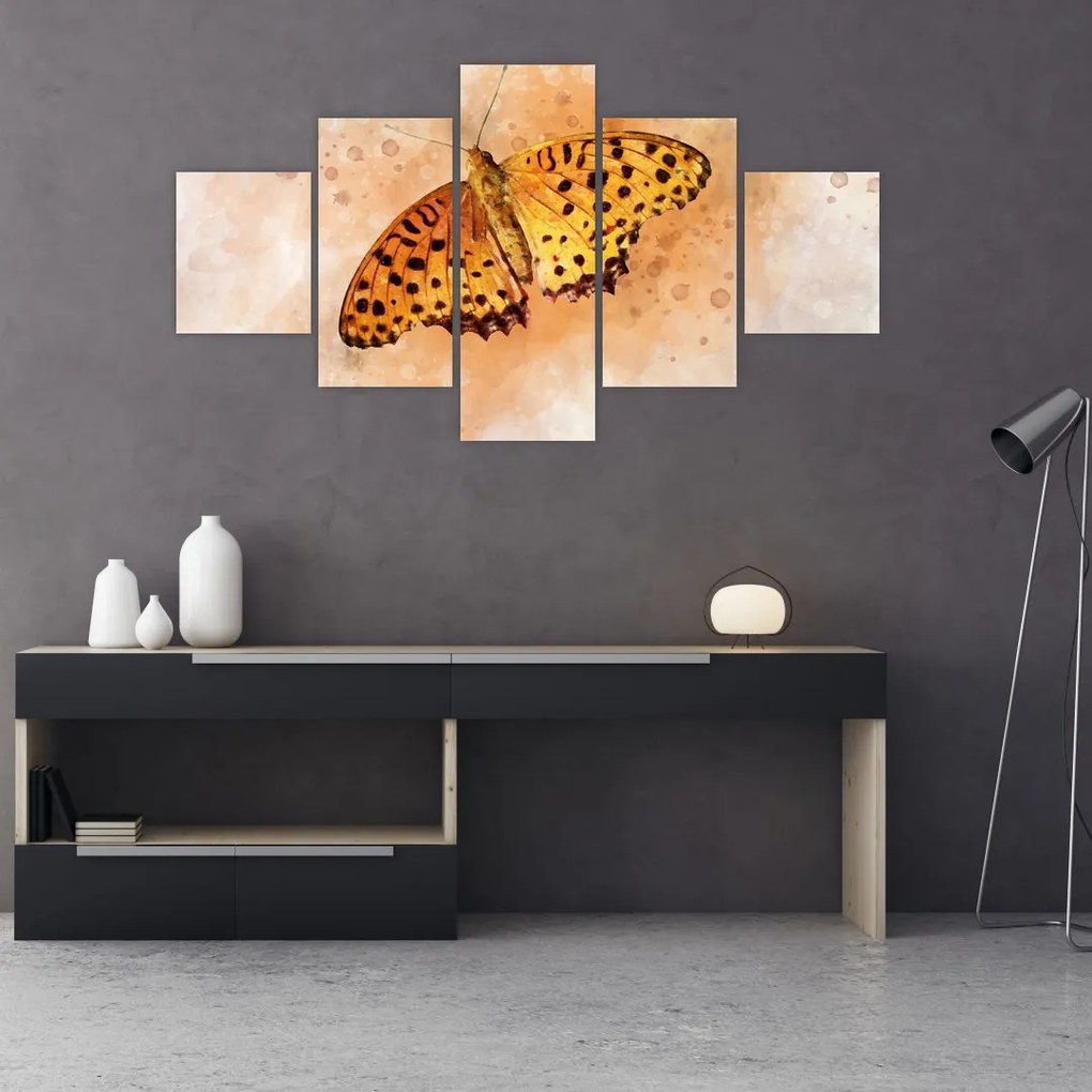 Obraz - Pomarańczowy motyl, akwarela (125x70 cm)
