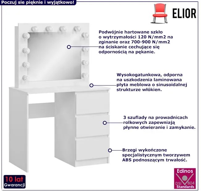 Biała toaletka z lustrem i oświetleniem LED - Izma