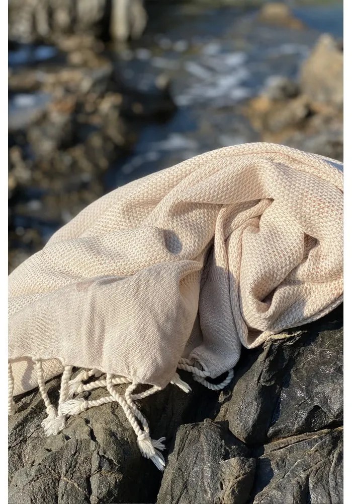 Beżowy bawełniany koc plażowy 90x175 cm Retro – Foutastic