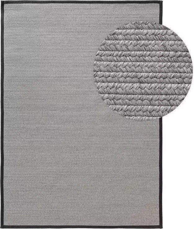 Szary dywan na taras z czarną lamówką Nandi