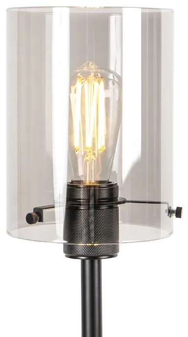 Designerska lampa podłogowa czarna z dymionym szkłem - DomeDesignerski Oswietlenie wewnetrzne