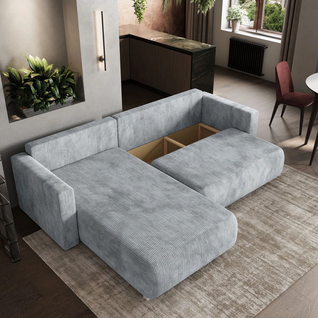 Masseno Narożnik TURIN z funkcją spania i pojemnikiem na pościel Narozniki L, Rozkładana sofa - Jasnoszary, POSO 55