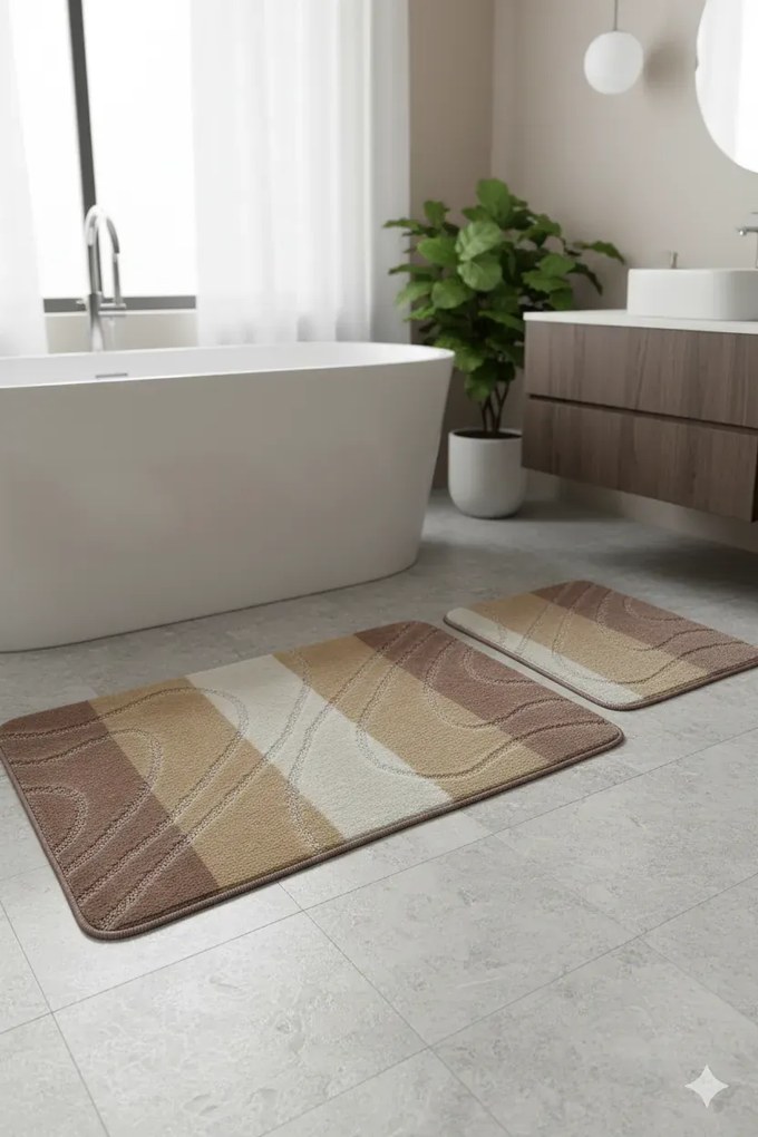 Beżowy Komplet Dywaników Łazienkowych N1-P79