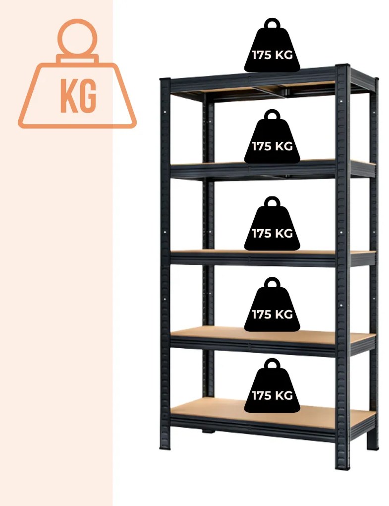 Regał o dużej nośności HEAVY, maks. 875kg, 90x40x180cm, czarny Jurhan