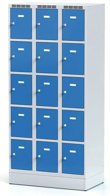 Szafka skrytkowa S6 na cokole, 15 schowków, 1920 x 900 x 500 mm, zamek obrotowy, drzwi niebieskie