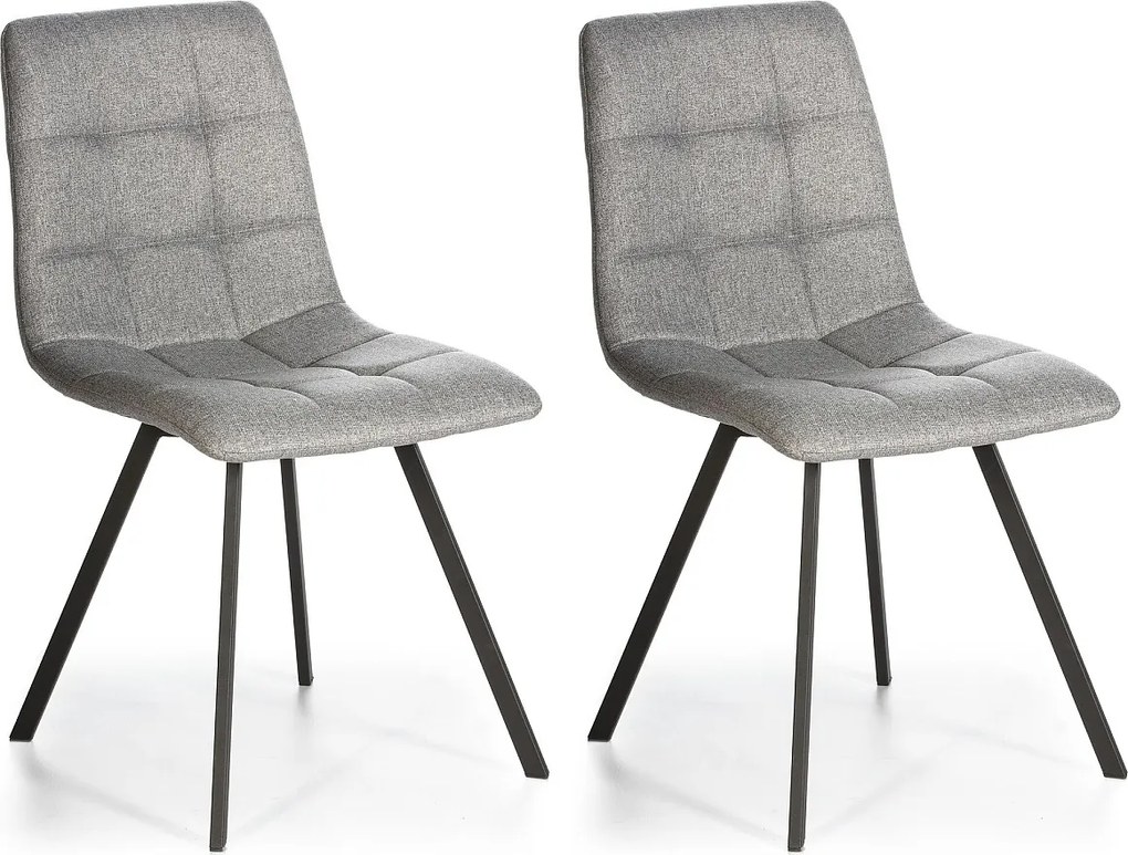 Zestaw dwóch krzeseł jadalnianych Mila tapicerowanych jasnoszarymi, 58 cm x 45 cm x 90 cm.