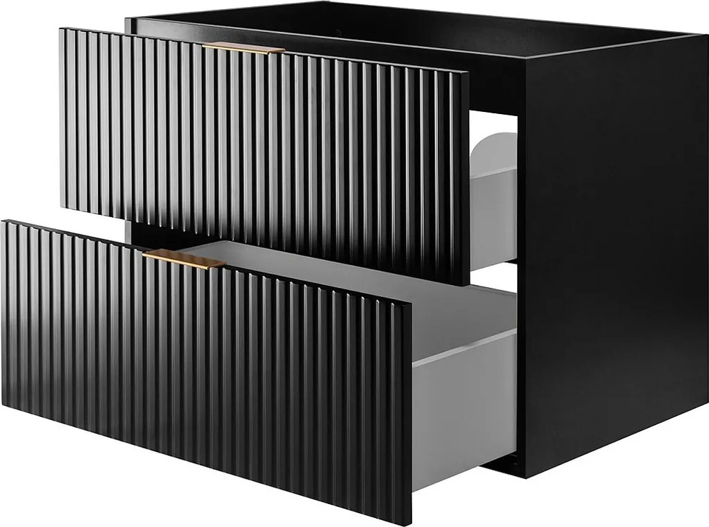 Zestaw łazienkowy: szafka z szufladami, szafka z drzwiami i regał 57×46×140 cm, kolor: Dąb Craft / czarny, uchwyt złoty