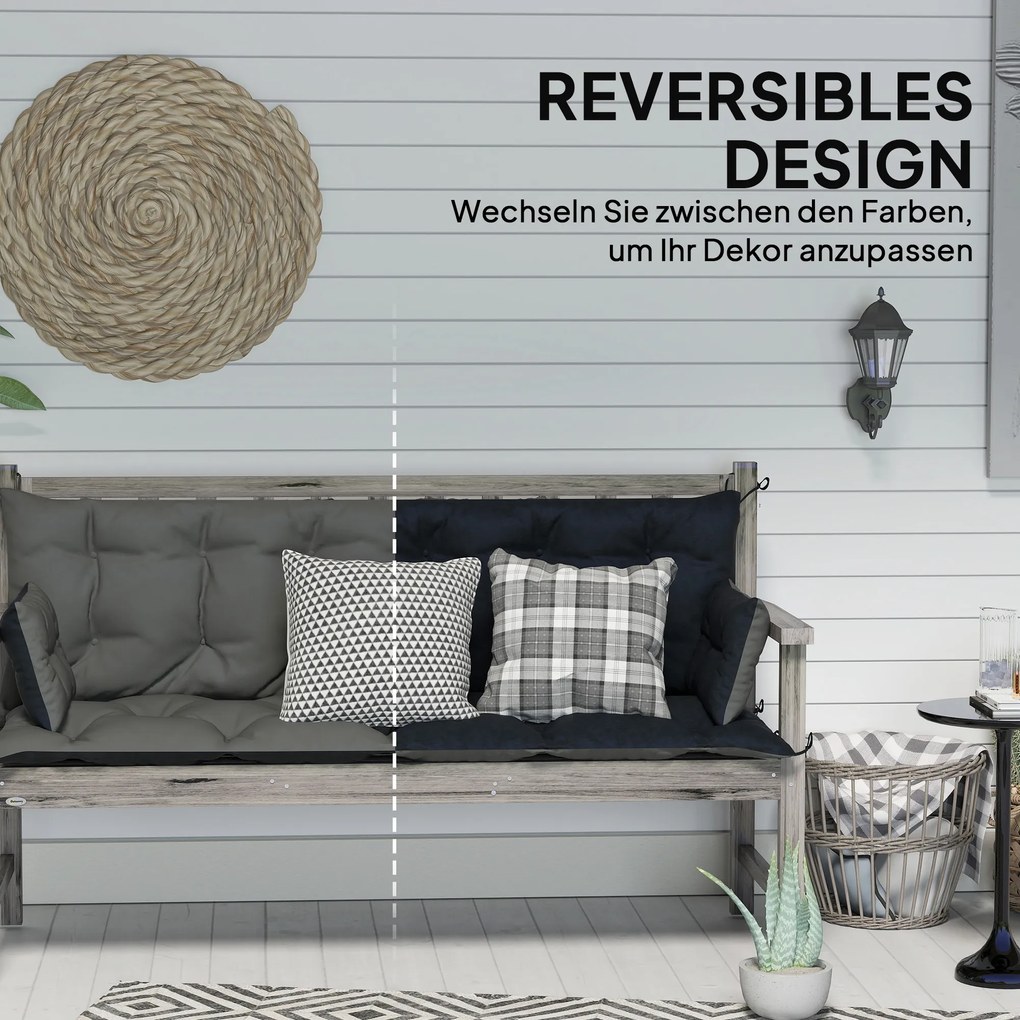 Outsunny Zestaw dwustronnych poduszek do ławki lub huśtawki, Poliester, Piana, 180 x 110 x 8 cm, Ciemnoszary