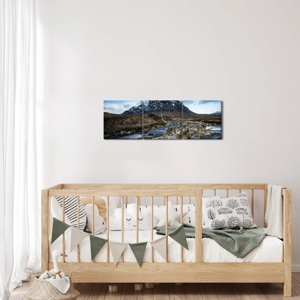 Obraz góry i rzeki (z zegarem) (90x30 cm)