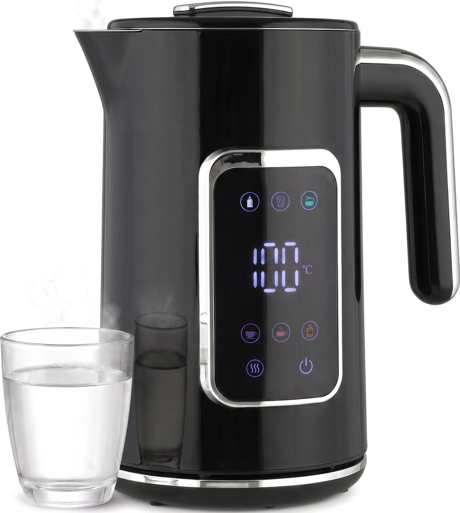HOMCOM Czajnik 1,7 L, 2200 W, z wyświetlaczem LED, regulacją temperatury, funkcją podtrzymywania ciepła, czarny | Aosom PL