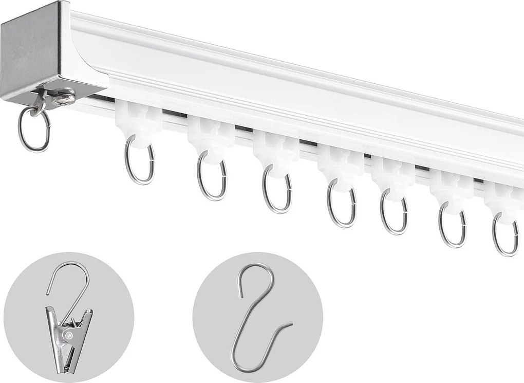 Zestaw Szyn SucceBuy 270cm z Hakami, Biały, System Biegowy do Zasłon, Montaż Sufitowy/Ścienny do Salonu, Sypialni