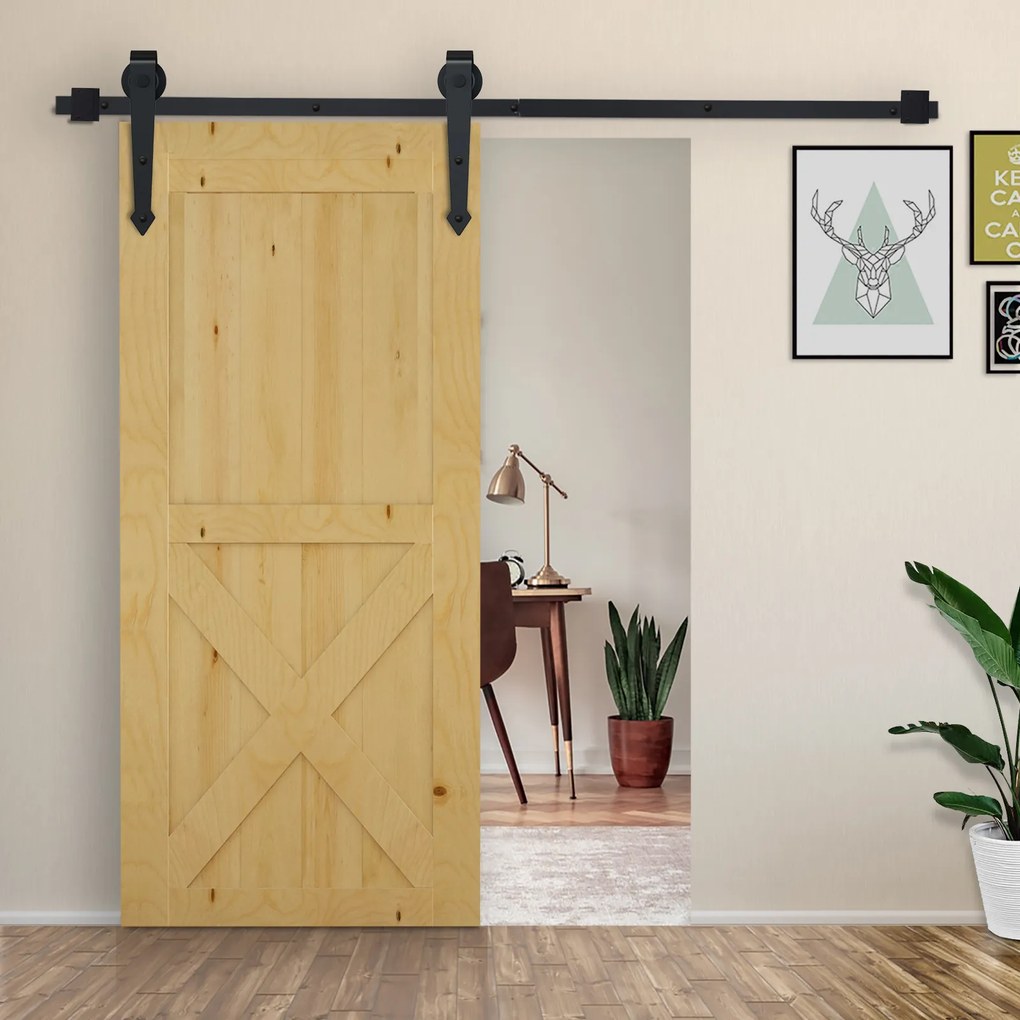 Zestaw do drzwi przesuwnych HOMCOM, rustykalny design, stal węglowa, wytrzymuje do 100 kg na panel