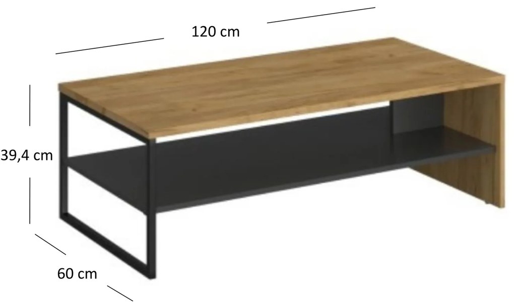 Ława z Półką do Salonu LUXE 120 cm Dąb craft złoty/Antracyt Loft