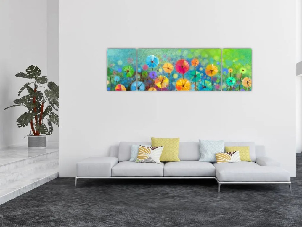 Obraz - Abstrakcyjne kwiaty (170x50 cm)
