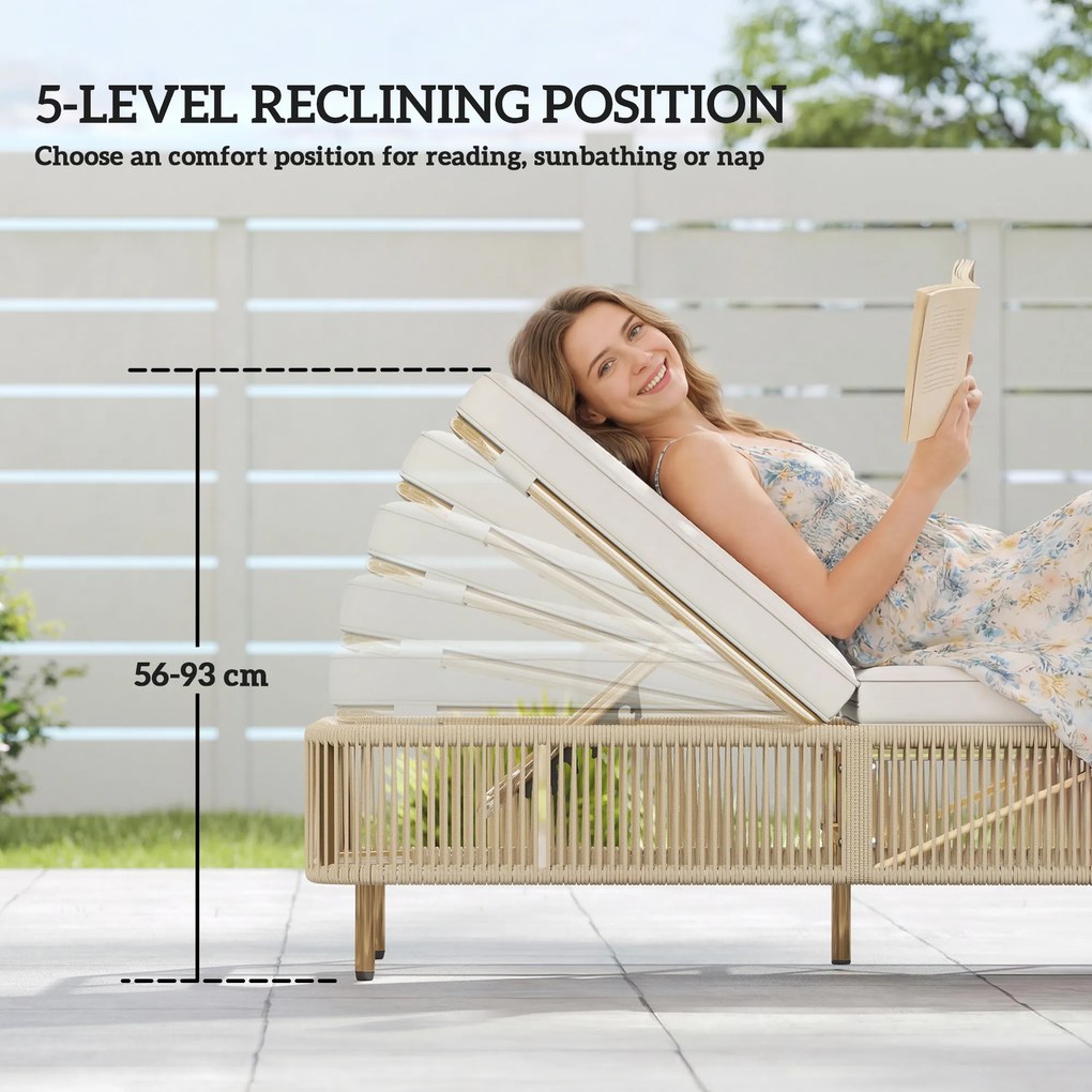 Outsunny Rattanowa Leżanka Ogrodowa, 5-stopniowa regulacja, poduszka w zestawie | Aosom PL