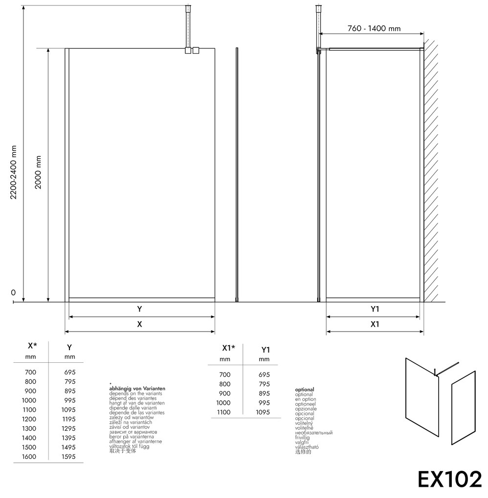 Ścianka prysznicowa Walk-In EX102 - bezpieczne szkło szare 10 mm