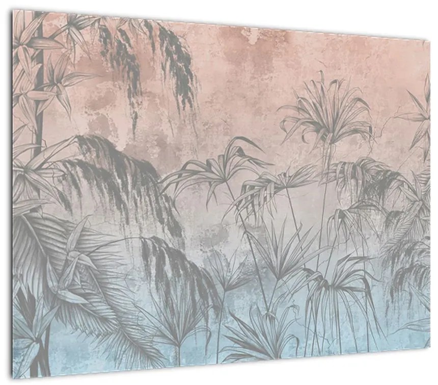 Obraz na szkle - Tropikalne rośliny na ścianie (70x50 cm)