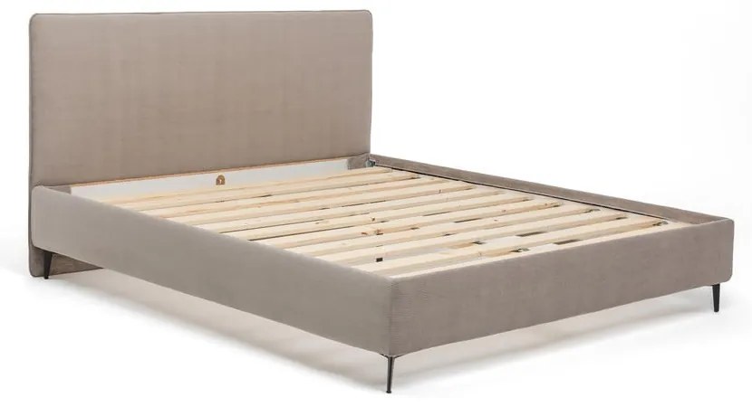 Szarobrązowe tapicerowane łóżko dwuosobowe ze stelażem 160x200 cm Noira Slim – Bonami Selection