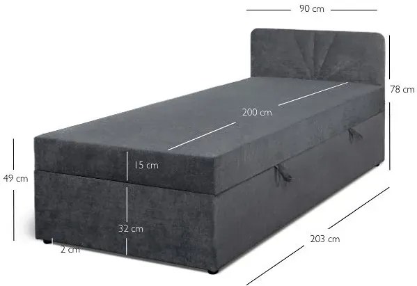 Tapicerowany szary tapczan z pojemnikiem S3-H80
