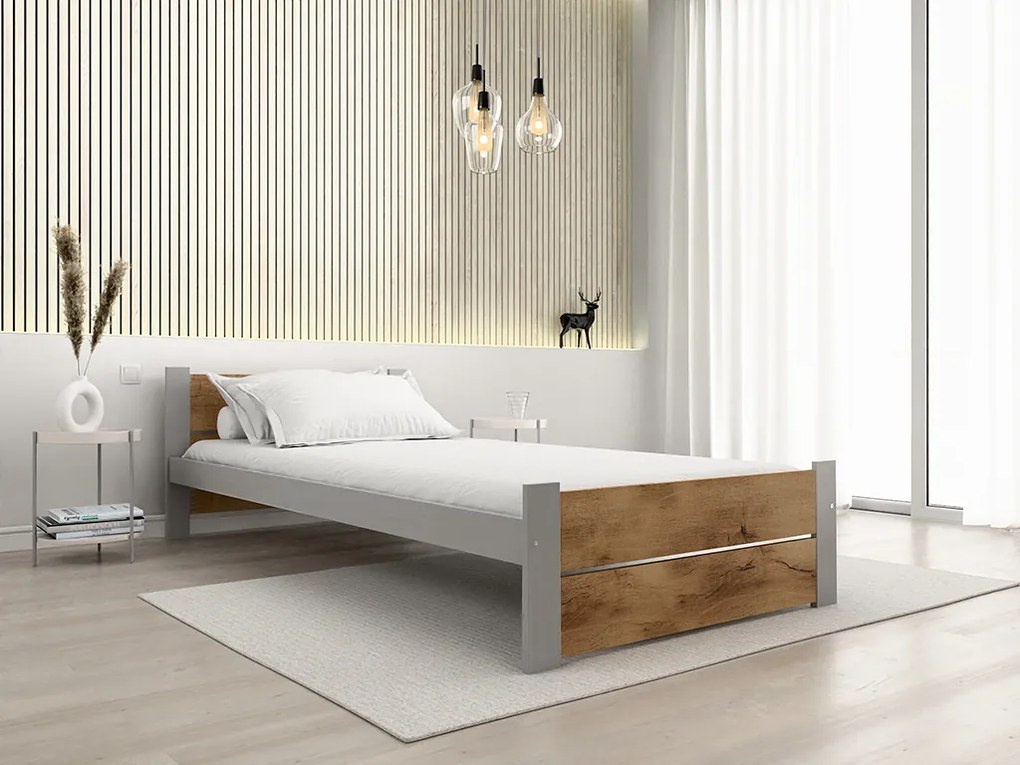 Łóżko IKAROS DOUBLE 90 x 200 cm, dąb artisan/szary Stelaż: Bez stelaża, Materac: Materac Deluxe 10 cm