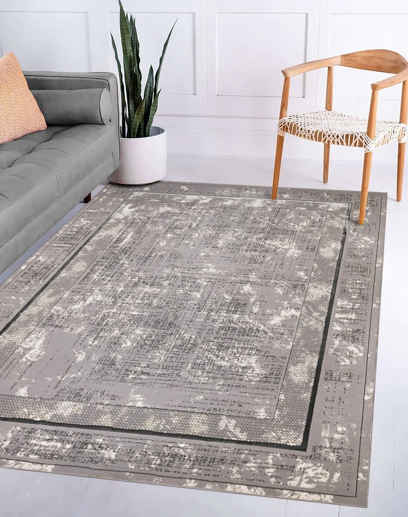 Dywan vintage Beyond Ramka szary 80 cm x 150 cm
