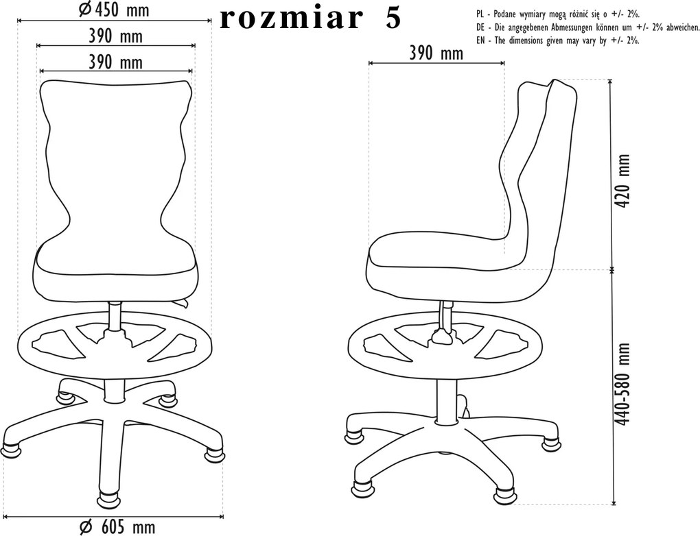 Krzesło szkolne z podnóżkiem Twist WK+P bez podłokietników rozmiar 4-6, podstawa biała