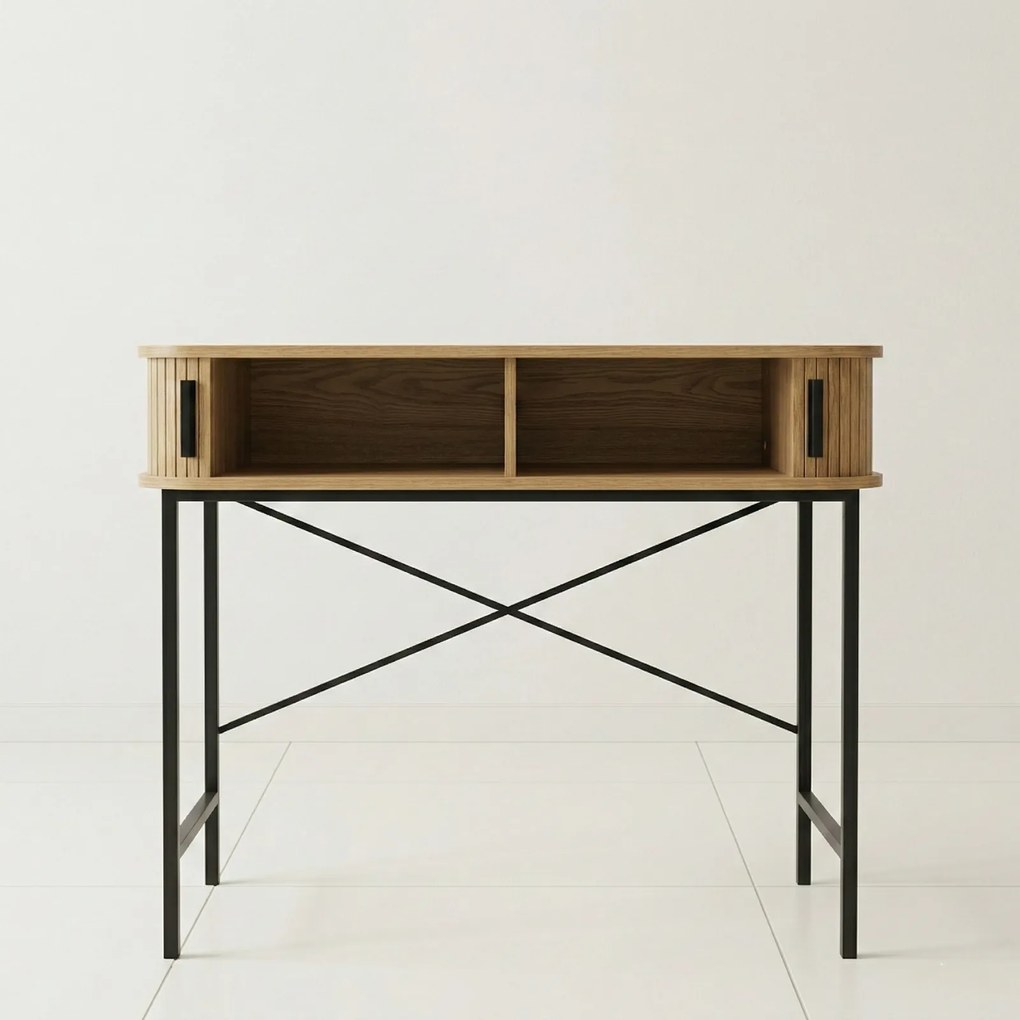 Konsola z rozsuwanymi drzwiami SCAVA, ryflowana, 100 x 35 x 80,5 cm