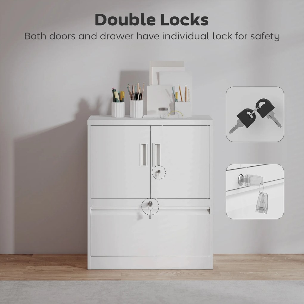 HOMCOM Szafa na akta Szafa biurowa Zamykana Szafa wielofunkcyjna ze stali z 2 drzwiami, regulowanymi półkami Biała