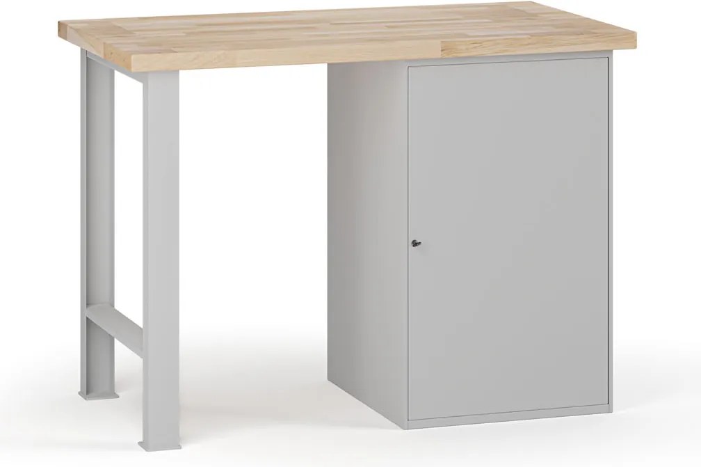 Stół warsztatowy G7, blat bukowy, 1200 x 685 x 840 mm, 1x szafka, szary