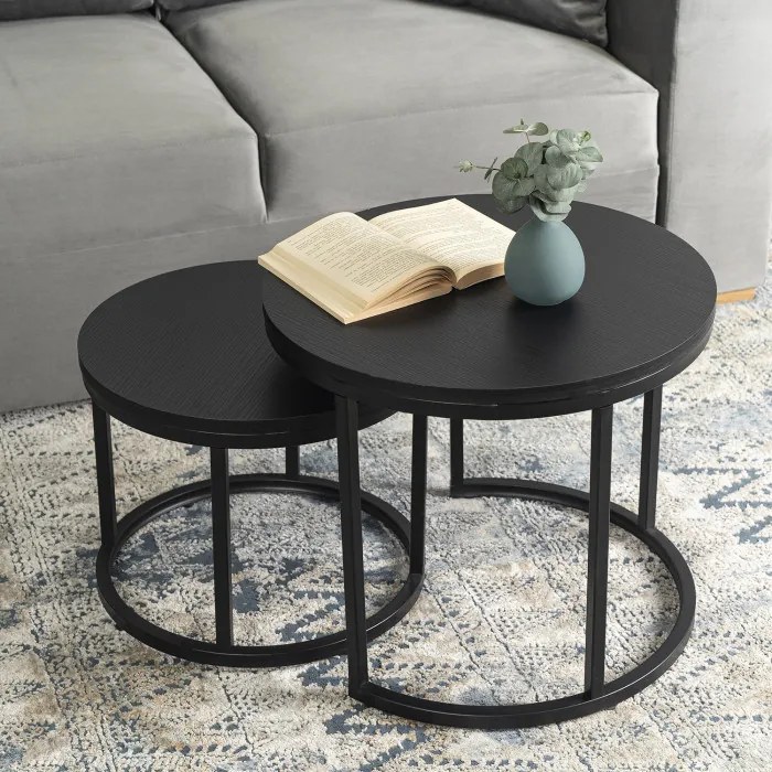 Zestaw Stolików Kawowych MANU 43 cm/53 cm Czarny Nowoczesny Loft