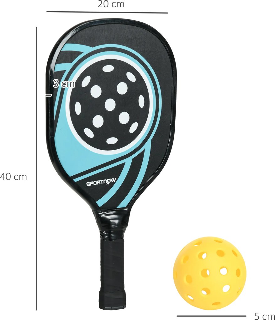 SPORTNOW Zestaw do pickleballa z 4 rakietami, 4 piłkami, torbą, lekki i trwały, Czarno-Niebieski