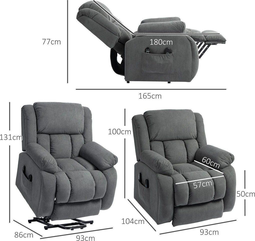 HOMCOM Elektryczny fotel z funkcją pomocy przy wstawaniu i relaksacyjny z masażem i ogrzewaniem, podnóżkiem, pilotem i boczną kieszenią