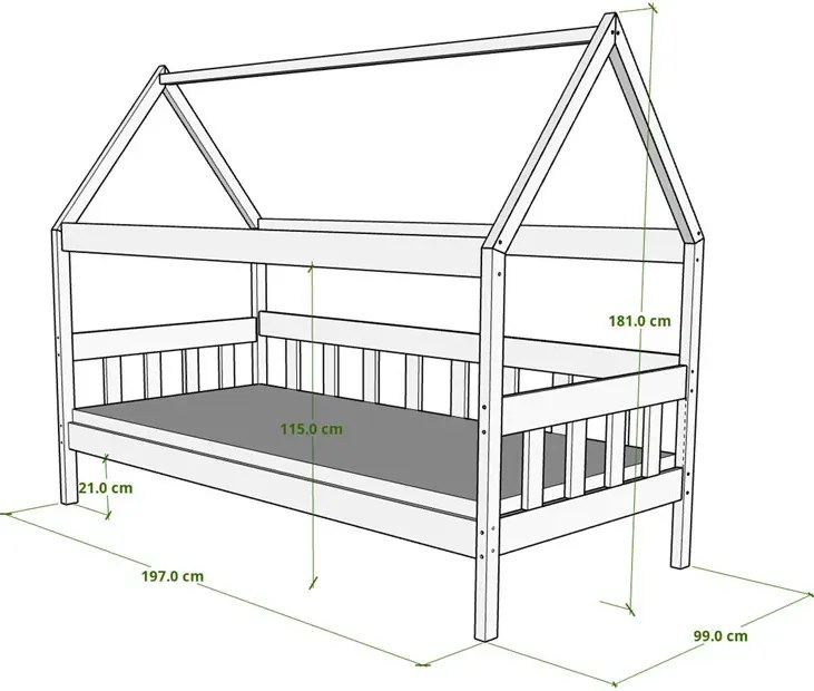 Łóżko domek z materacem dla dziecka, sosna - Dada 3X 190x90 cm