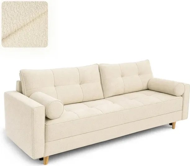 Sofa z Funkcją Spania LONAR Kremowa Boucle Japandi
