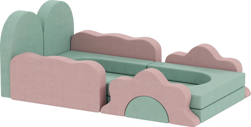 AIYAPLAY 12-częściowy zestaw klocków piankowych do wspinaczki, budowania, pełzania, maty do zabawy w pomieszczeniach z pokryciem z weluru, Zielony+Różowy