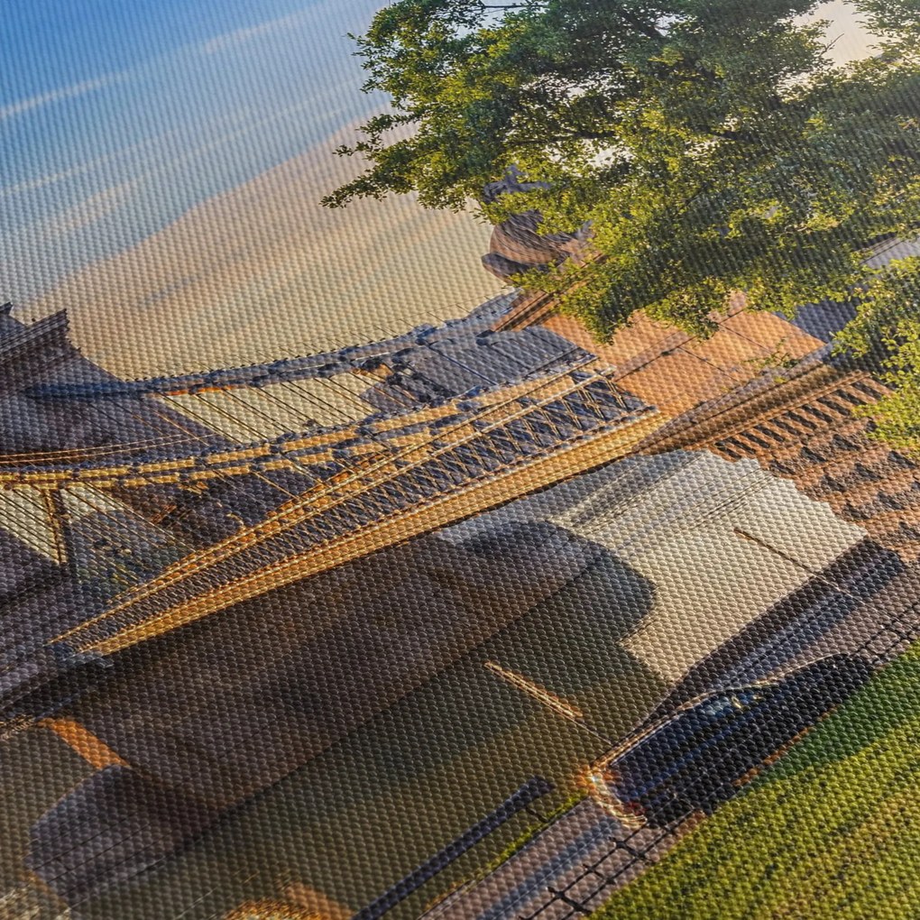 Obraz - Most nad rzeką, Budapeszt, Węgry (z zegarem) (90x30 cm)