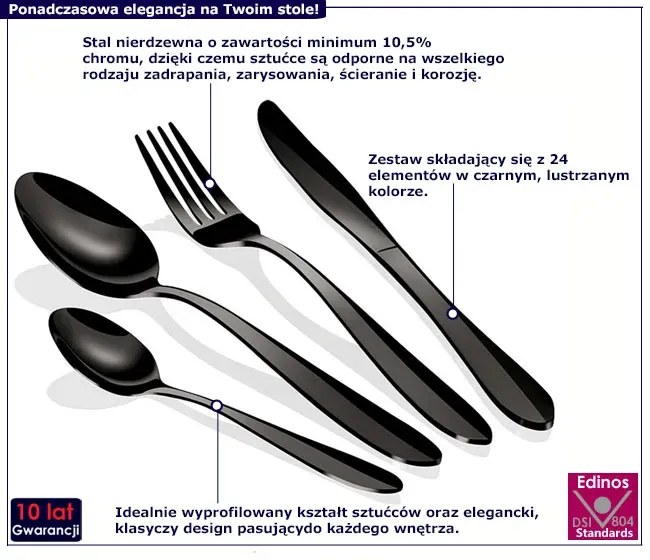 24 elementowy zestaw czarnych sztućców A5-L82