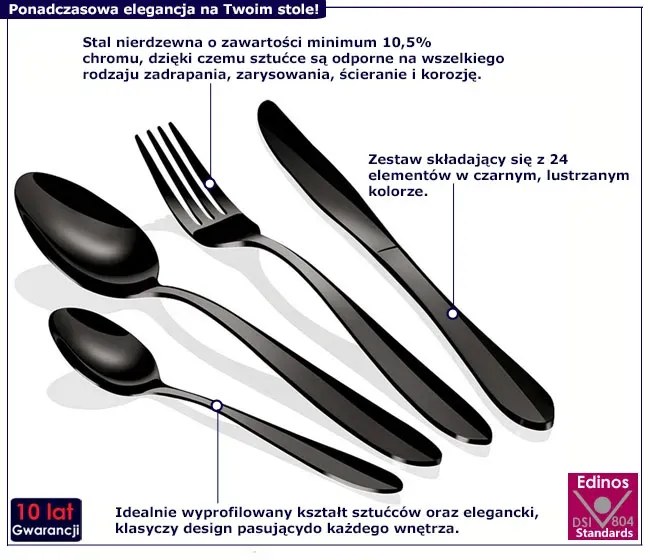 24 elementowy zestaw czarnych sztućców - Bleros 5X