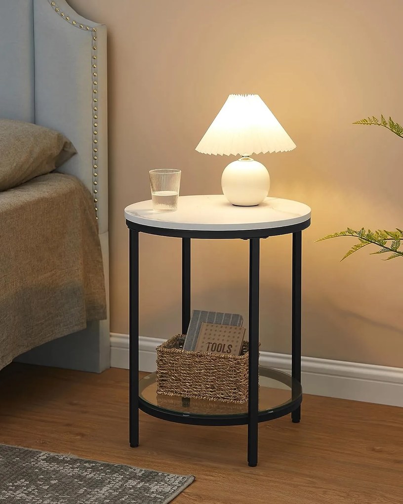 Stolik boczny ERIC z marmurowym wzorem, 45x55cm, czarno/biała Vasagle