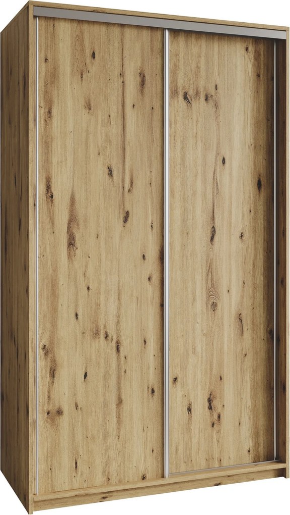 Szafa Przesuwna NISSE 120 cm Szafa Dwudrzwiowa z Szufladami Dąb Artisan / Satynowe Profile