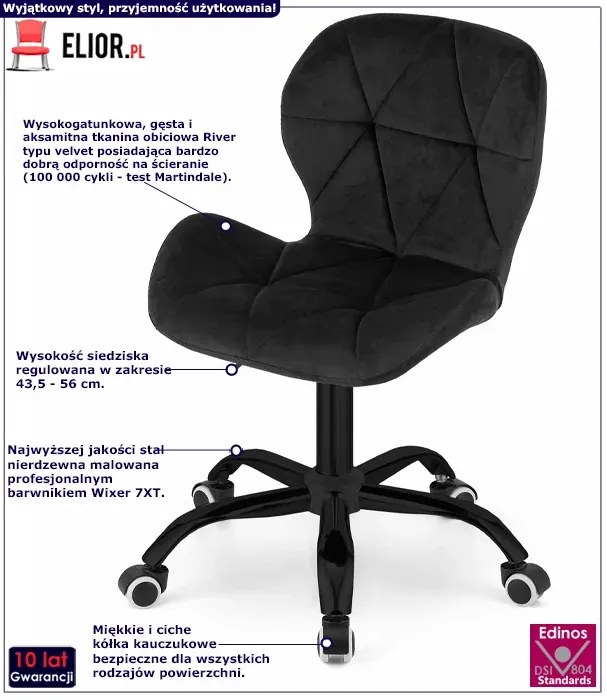 Czarny pikowany fotel obrotowy - Infis 5X
