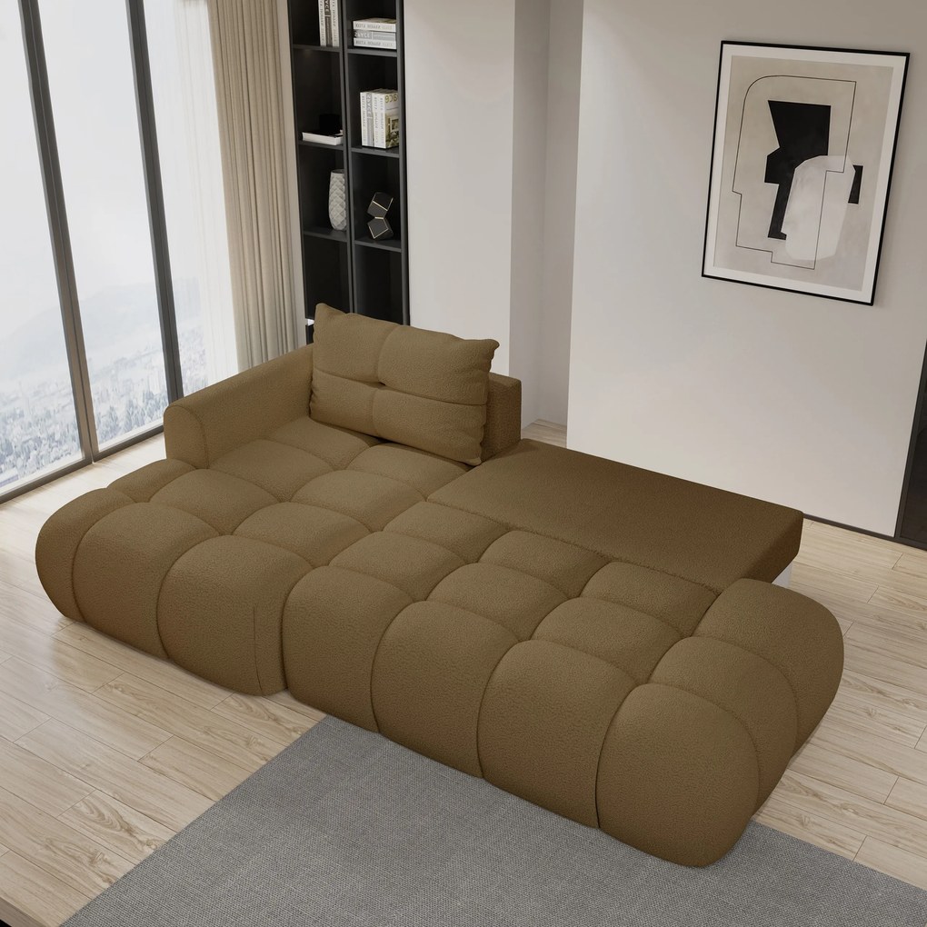 Masseno Narożnik FLUMA z funkcją spania i pojemnikiem na pościel Narozniki L, Rozkładana sofa - Miodowy, QUELLE 17