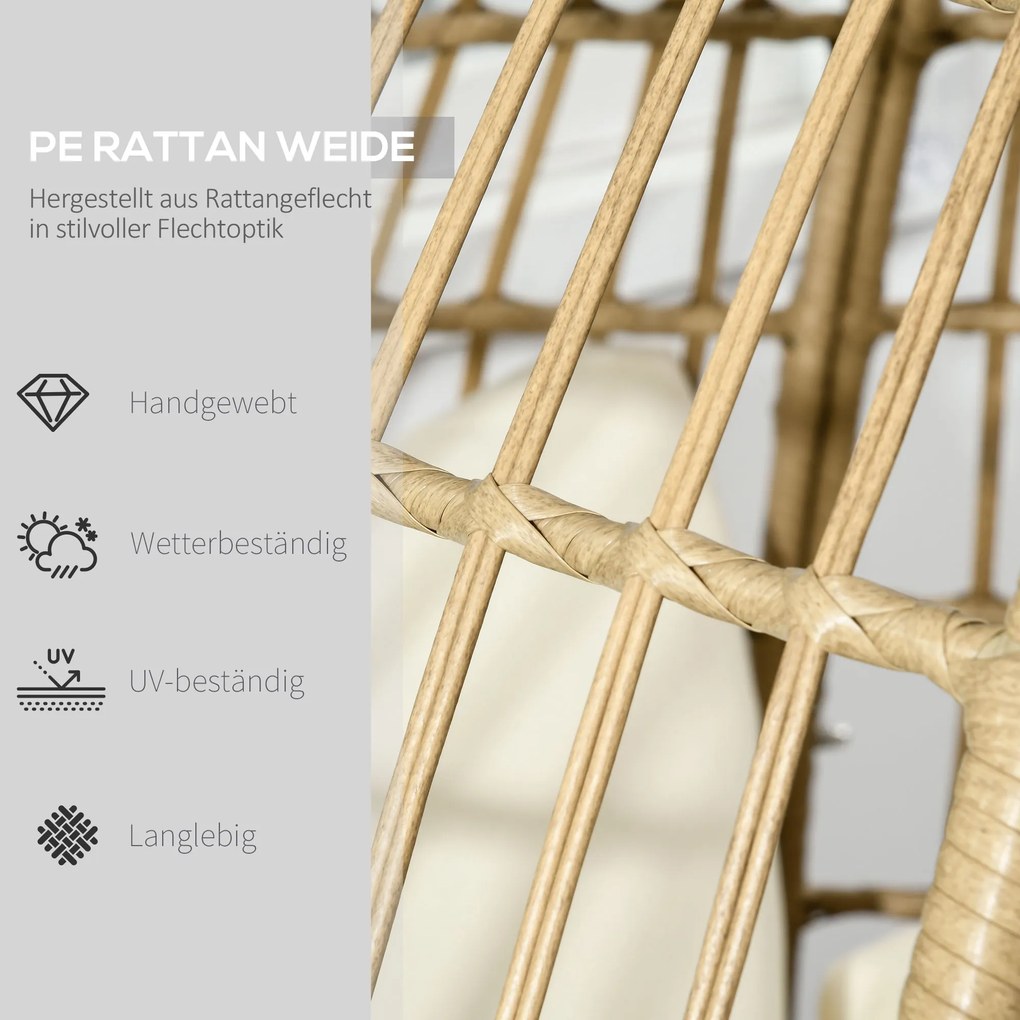 Outsunny Krzesło wiklinowe z efektem rattanu, miękkie poduszki siedziskowe, rama aluminiowa, khaki+beige, 105 x 97 x 150 cm