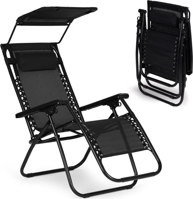Składany leżak ogrodowy z regulowanym daszkiem Corfu 009, czarny