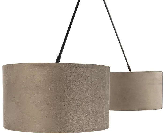 Lampa wisząca czarna z abażurami z weluru w kolorze taupe ze złotem 35 cm 2-światłowa - BlitzWiejski/ Rustykalny / Vintage Oswietlenie wewnetrzne