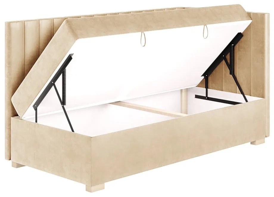 Beżowe narożne łóżko dziecięce ze schowkiem i materacem 90x200 cm Snugi – Ghado