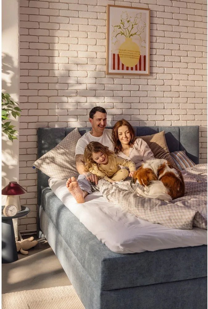 Niebieskie łóżko kontynentalne ze schowkiem 160x200 cm Elva Bold Line – Bonami Selection