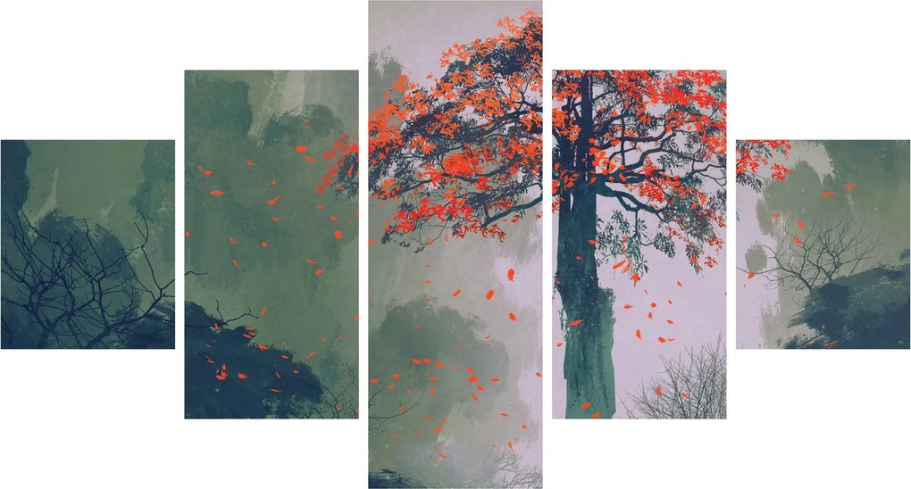 Obraz samotnego czerwonego drzewa (125x70 cm)